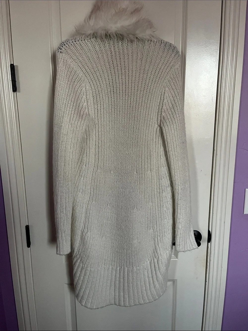 Jennifer Lopez Cream Open Front Faux-Fur Collar Cardigan Size M